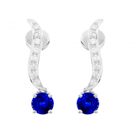 Blue Sapphire And Diamond  Earrings In 18k White Gold (1.87Ct Bs)  