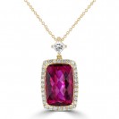 Rubellite And Diamond Pendant made in 14k Yellow Gold (4cts Rubellite)