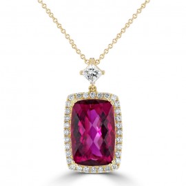 Rubellite And Diamond Pendant made in 14k Yellow Gold (4cts Rubellite) Rubellite And Diamond Pendant made in 14k Yellow Gold (4cts Rubellite)
