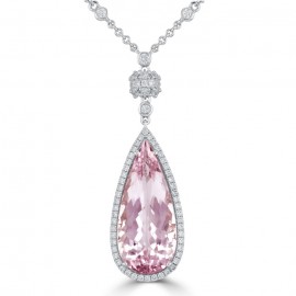 Morganite And Diamond Pendant made in 14k White Gold (4cts Moragnite)    Morganite And Diamond Pendant made in 14k White Gold (4cts Moragnite)