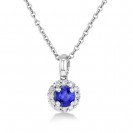 Blue Sapphire And Diamond Pendant made in 14k White Gold (1ct BS)