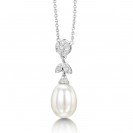 Pearl And Diamond Pendant made in 14k White Gold( 8mm pearl)
