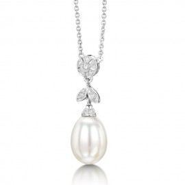 Pearl And Diamond Pendant made in 14k White Gold( 8mm pearl) Pearl And Diamond Pendant made in 14k White Gold( 8mm pearl)