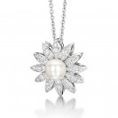 Pearl And Diamond Pendant made in 14k White Gold (5.5 mm pearl) 