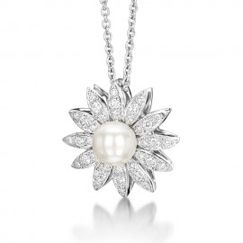 Pearl And Diamond Pendant made in 14k White Gold (5.5 mm pearl)  Pearl And Diamond Pendant made in 14k White Gold (5.5 mm pearl)