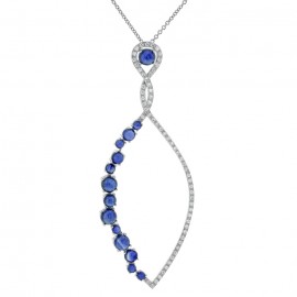 Blue Sapphire And Diamond Pendant made in 14k White Gold (0.8ct BS) Blue Sapphire And Diamond Pendant made in 14k White Gold (0.8ct BS)