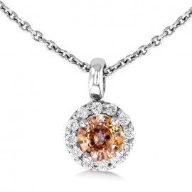 Orange Sapphire And Diamond Pendant made in 14k White Gold (ct OS) Orange Sapphire And Diamond Pendant made in 14k White Gold (ct OS)
