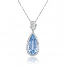 Swiss Blue Topaz And Diamond Pendant made in 14k White Gold (7cts Blue Topaz)