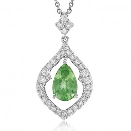 Green Garnet And Diamond Pendant made in 14k Yellow Gold (2cts Green Garnet) Green Garnet And Diamond Pendant made in 14k Yellow Gold (2cts Green Garnet)