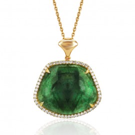 Green Tourmaline And Diamond Pendant made in 14k Yellow Gold (4cts Green Tourmaline) Green Tourmaline And Diamond Pendant made in 14k Yellow Gold (4cts Green Tourmaline)