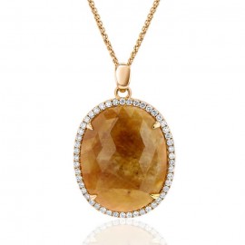 Yellow Sapphire And Diamond Pendant made in 14k Yellow Gold (3cst YS)