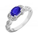 OVAL SHAPE BLUE SAPPHIRE AND DIAMOND RING MADE IN 14K WHITE GOLD (1.36ct Bs)