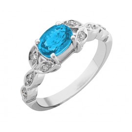 OVAL SHAPE BLUE TOPAZ AND DIAMOND RING (1.36 ct Bt) OVAL SHAPE BLUE TOPAZ AND DIAMOND RING (1.36 ct Bt)