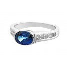 Blue Sapphire And Diamond  Ring Set in a 14k White Gold (0.95ct Bs)
