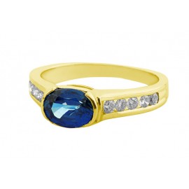 Blue Sapphire And Diamond  Ring Set in a 14k Yellow Gold (0.95ct Bs) Blue Sapphire And Diamond  Ring Set in a 14k Yellow Gold (0.95ct Bs)
