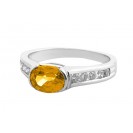 Citrine And Diamond Ring made in 14k White Gold (0.95ct Citrine) 