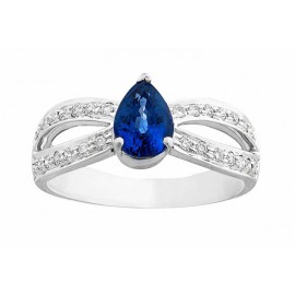 TEAR DROP SAPPHIRE AND PAVÉ DIAMOND RING (1.09ct Bs) TEAR DROP SAPPHIRE AND PAVÉ DIAMOND RING (1.09ct Bs)