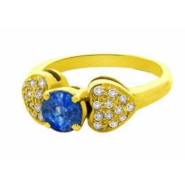 ROUND SHAPE BLUE SAPPHIRE AND HEART PAVÉ DIAMOND RING (0.96ct Bs) ROUND SHAPE BLUE SAPPHIRE AND HEART PAVÉ DIAMOND RING (0.96ct Bs)