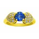 ROUND SHAPE BLUE SAPPHIRE AND HEART PAVÉ DIAMOND RING (0.96ct Bs)