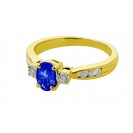 OVALSHAPE BLUE SAPPHIRE AND DIAMOND RING ( 0.6ct Bs)