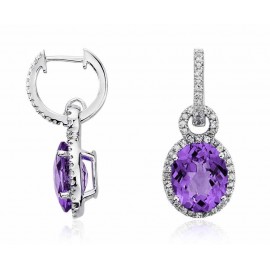 Amethyst And Diamond Earring set in 14k White Gold (1ct Amethyst) Amethyst And Diamond Earring set in 14k White Gold (1ct Amethyst)