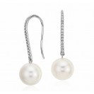 Fresh Water Pearl And Diamond Earring made in 14k White Gold ( 0.2 ct)