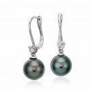 Tahitian Pearl And Diamond Earring set in 14k White Gold (0.2 ct)