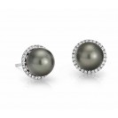 Tahitian Pearl And Diamond Earring set in 14k White Gold (0.3 ct)