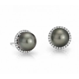 Tahitian Pearl And Diamond Earring set in 14k White Gold (0.3 ct) Tahitian Pearl And Diamond Earring set in 14k White Gold (0.3 ct)