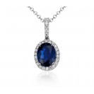 Blue Sapphire And Diamond Pendant Set in 14k White Gold (1.5ct Bs )