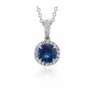 Blue Sapphire And Diamond Pendant Set in 14k White Gold(1ct Bs )