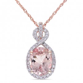 Morganite And Diamond Pendant Set in 14k White Gold (2cts Morganite ) Morganite And Diamond Pendant Set in 14k White Gold (2cts Morganite )