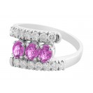 Pink Sapphire and Pavè Diamond ring made in 14k White Gold (0.83ct Ps)